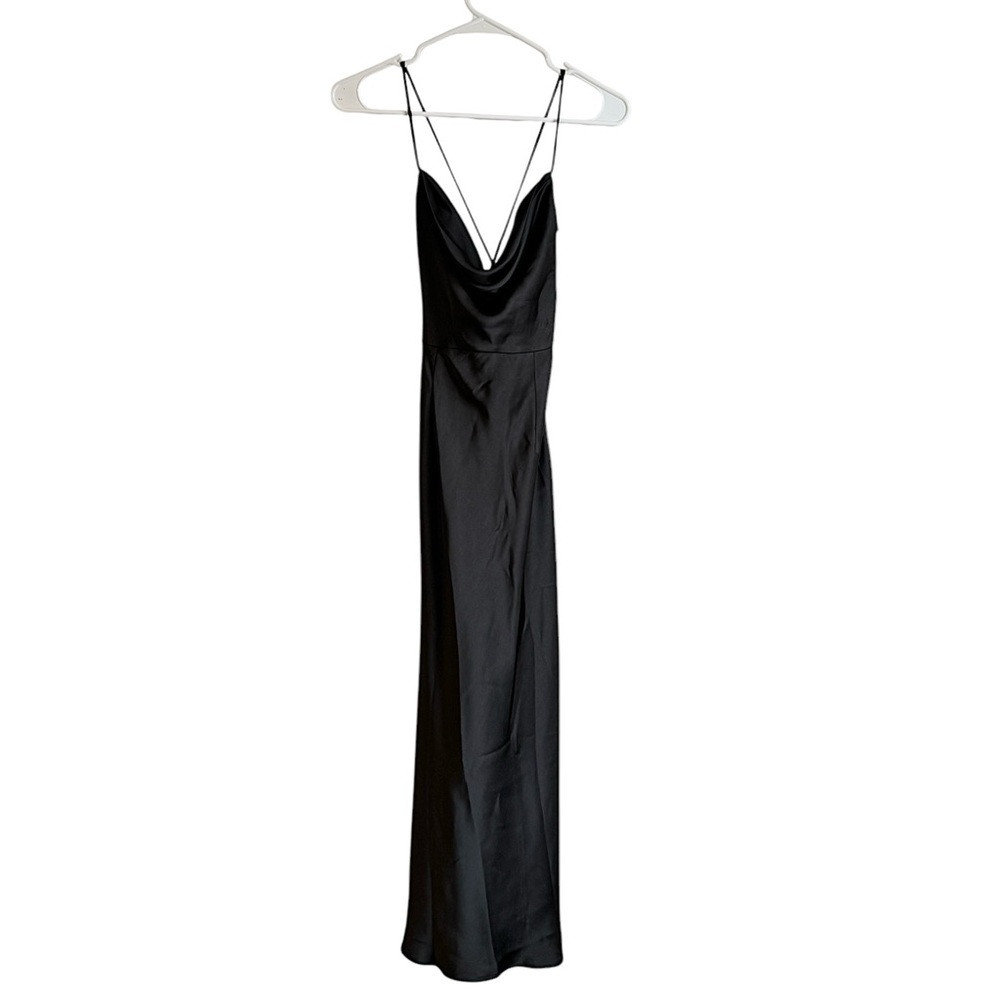 Hello Molly Midnight Muse Black Satin Sleeveless Cowl Neck Midi Dress XS NWT